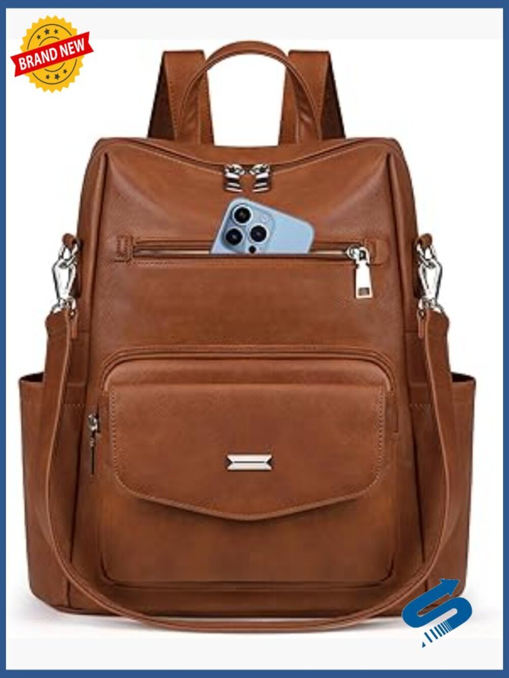 Convertible Backpack Purse Fits 13.3" Laptop PU Leather Anti Theft Travel Work